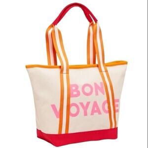 Old Navy Bon Voyage Canvas Tote Bag Red Orange Pink NEW Beach Vacation